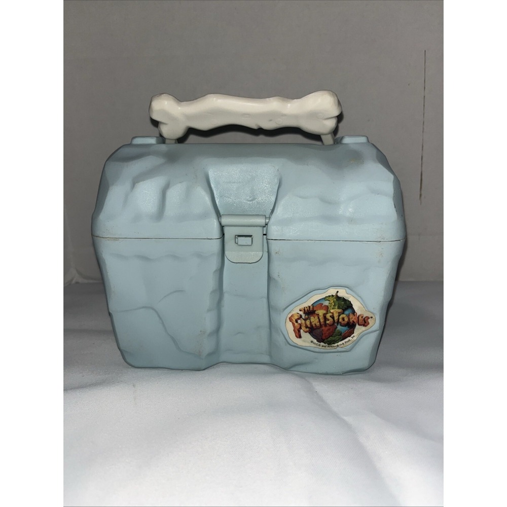 Vintage The Flintstones Movie Plastic Lunch Box Blue Stone Bone Handle 1994